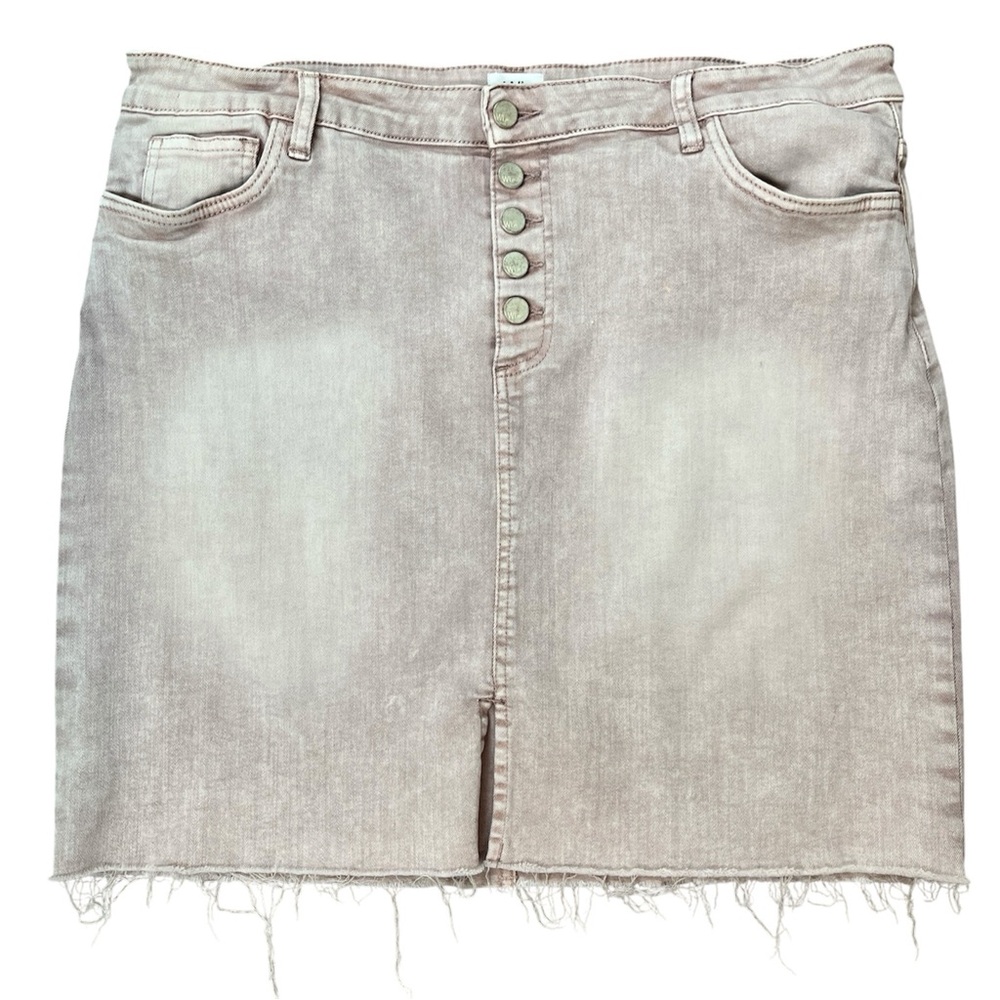 Wash Lab Denim Skirt WLab Pink Sz 34 Short Raw Hem Button Fly Stretch